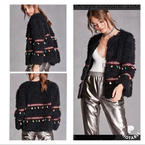 Cherry Paris Boho Black Shag Jacket Size Small - Picture 1 of 8